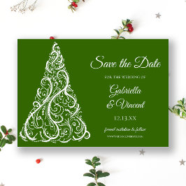 Invitación Green Christmas Tree Winter Wedding Save the Date
