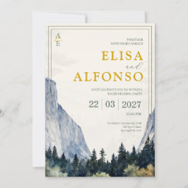 Invitación Green Cliff Classic Watercolor Monogram Wedding