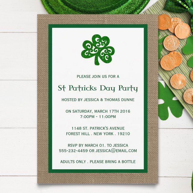 Invitación Green Clover & Burlap St. Patrick's Day Invitation (Subido por el creador)
