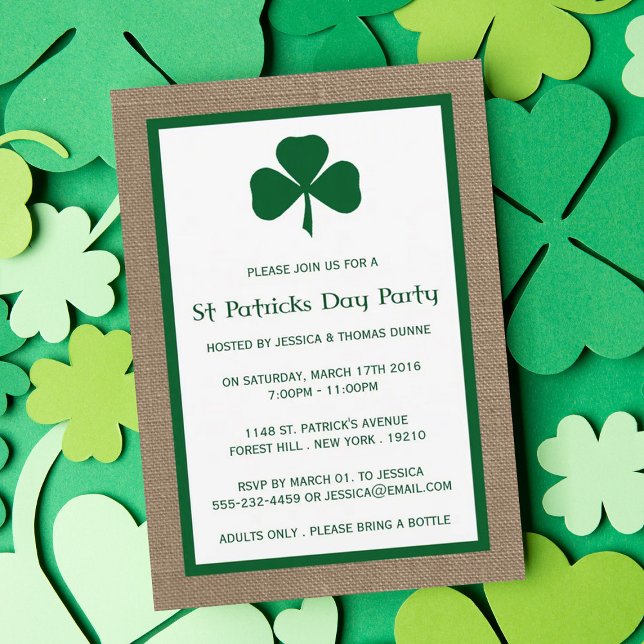 Invitación Green Clover & Burlap St. Patrick's Day Invitation (Subido por el creador)