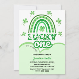 Invitación Green Clover Lucky One Rainbow Birday