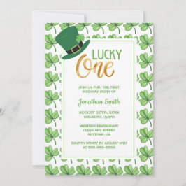 Invitación Green Clover Lucky One St Patrick's Kids Birthday