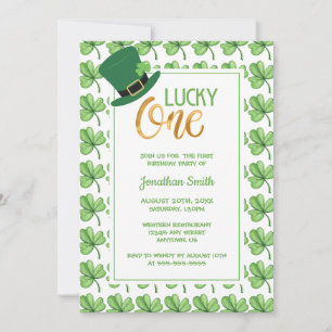 Invitación Green Clover Lucky One St Patrick's Kids Birthday