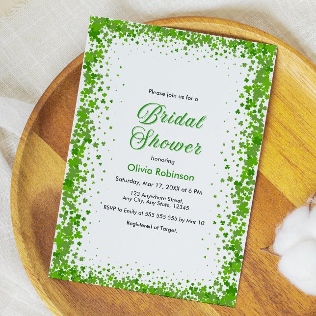 Invitación Green Clover St Patrick's Day Irish Bridal Shower  (Green Clover St Patrick's Day Irish Bridal Shower Invitation  )