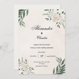 Invitación Green & Cream Botanical Wedding,