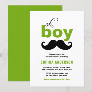 Invitación Green Cute es un chico bigote Baby Shower