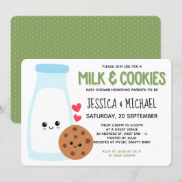 Invitación Green Cute Kawaii Leche Y Cookies Baby Shower