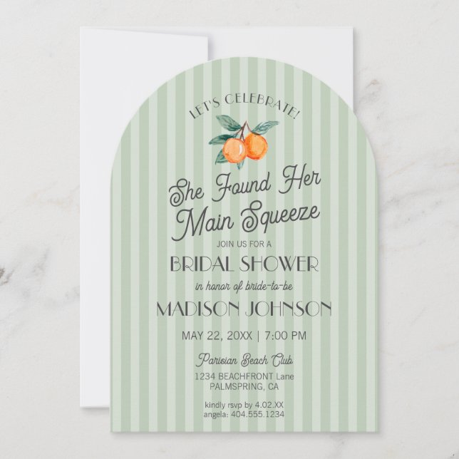 Invitación Green Cutie Main Squeeze Citrus Brillante Ducha (Anverso)