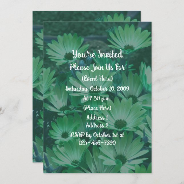 Invitación Green Daisies Floral (Anverso / Reverso)