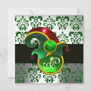 INVITACIÓN GREEN DAMASK, FIESTA MONOGRAM DE SAN PATRICK, GORR