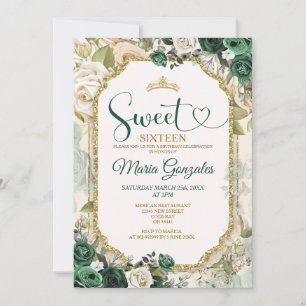 Invitación Green de Esmeralda y Dulce de Oro Dieciséis Años