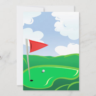 Invitación Green de Golf con Bandera Roja y Bola