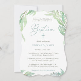 Invitación Green Deja La Ceremonia De Bautismo De Niño Y Fies