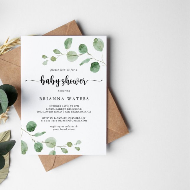 Invitación Green Delight Eucalyptus Calligraphy Baby Shower (Subido por el creador)