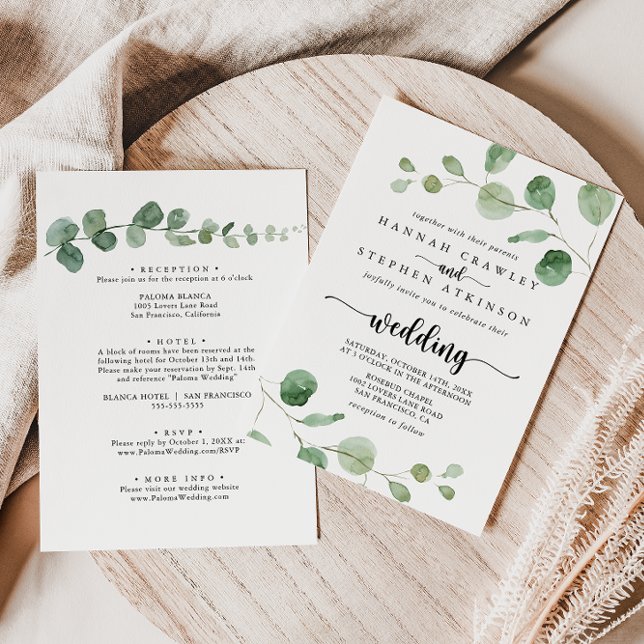 Invitación Green Delight Eucalyptus Front & Back Wedding  (Subido por el creador)