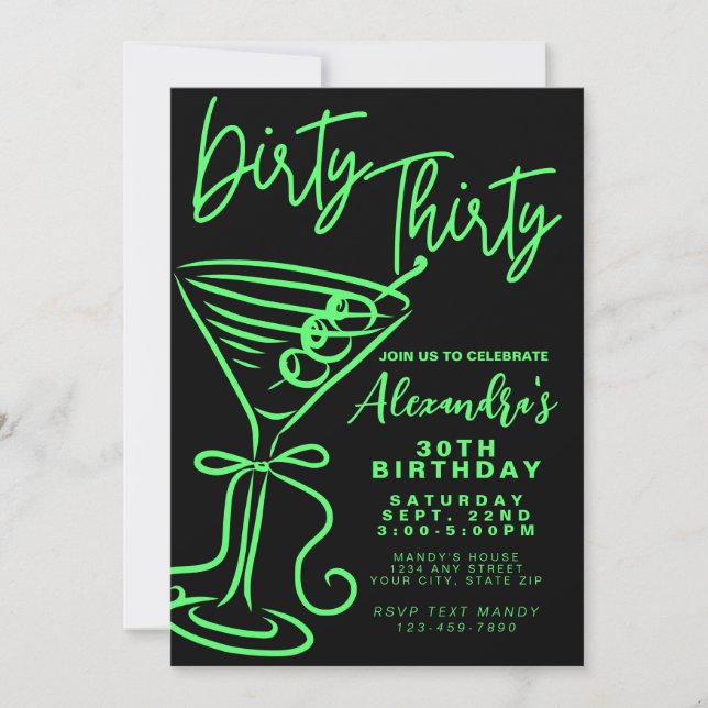 Invitación Green Dirty 30 cumpleaños (Anverso)