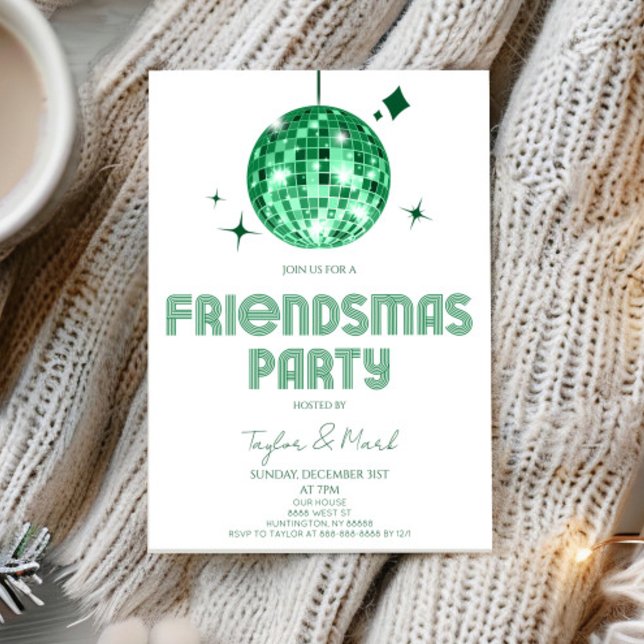 Invitación Green Disco Ball Saluda a Friendsmas Fiesta (Subido por el creador)