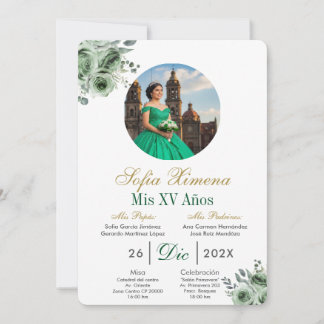 Invitación Green elegant dress Quinceañera Invitation