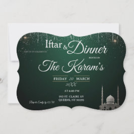 Invitación Green Elegant Mosque Ramadan Iftar Party 