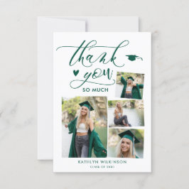 Invitación Green Elegant Script 4 Photo Graduation Gracias