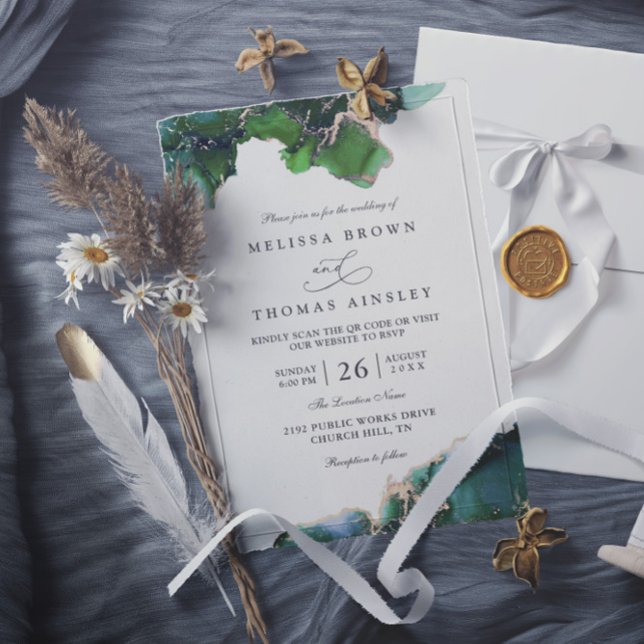Invitación Green Emerald Tidepool Elegant QR Code Wedding (Subido por el creador)