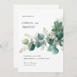 Invitación Green Eucalyptus Botanical Boho Watercolor Wedding