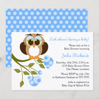 Invitación Green Eyes Baby Owl Baby Shower