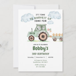 Invitación Green Farm Tractor Boys Any Age Birday