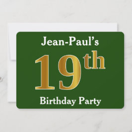 Invitación Green, Faux Gold 19th Birthday Party + Custom Name