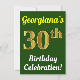 Invitación Green, Faux Gold 30th Birthday Celebration + Name