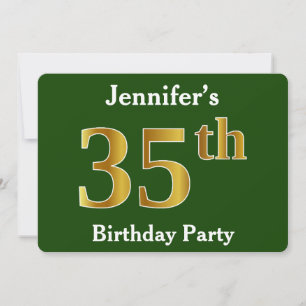 Invitación Green, Faux Gold 35th Birthday Party + Custom Name