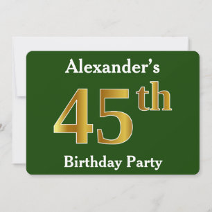 Invitación Green, Faux Gold 45th Birthday Party + Custom Name