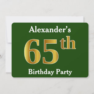Invitación Green, Faux Gold 65th Birthday Party + Custom Name