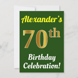 Invitación Green, Faux Gold 70th Birthday Celebration + Name