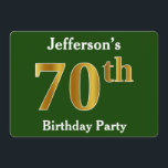 Invitación Green, Faux Gold 70th Birthday Party   Custom Name<br><div class="desc">Este diseño de invitación presenta el número ordinal "70" con un aspecto falso dorado. También cuenta con un nombre personalizado y un fondo de color verde. Los detalles del evento en la parte posterior se pueden personalizar. Podría ser usado para invitar a la gente a la fiesta de cumpleaños setenta...</div>