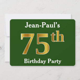 Invitación Green, Faux Gold 75th Birthday Party + Custom Name