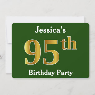 Invitación Green, Faux Gold 95th Birthday Party + Custom Name