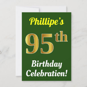 Invitación Green, Faux Gold Celebración de cumpleaños 95 + No