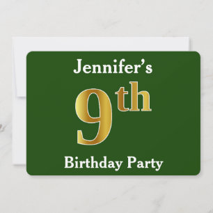 Invitación Green, Faux Gold Novena fiesta de cumpleaños + Nom