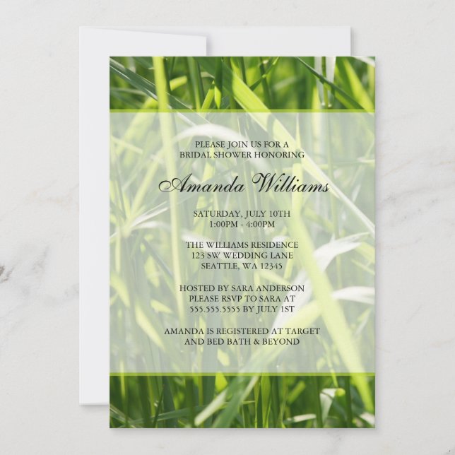Invitación Green Field Grass Outdoor Bridal Shower (Anverso)