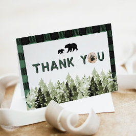 Invitación Green Flannel Bear Pine Tree Thank You Card
