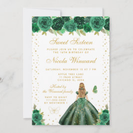 Invitación Green Floral Blonde Hair Princess Sweet Sixteen