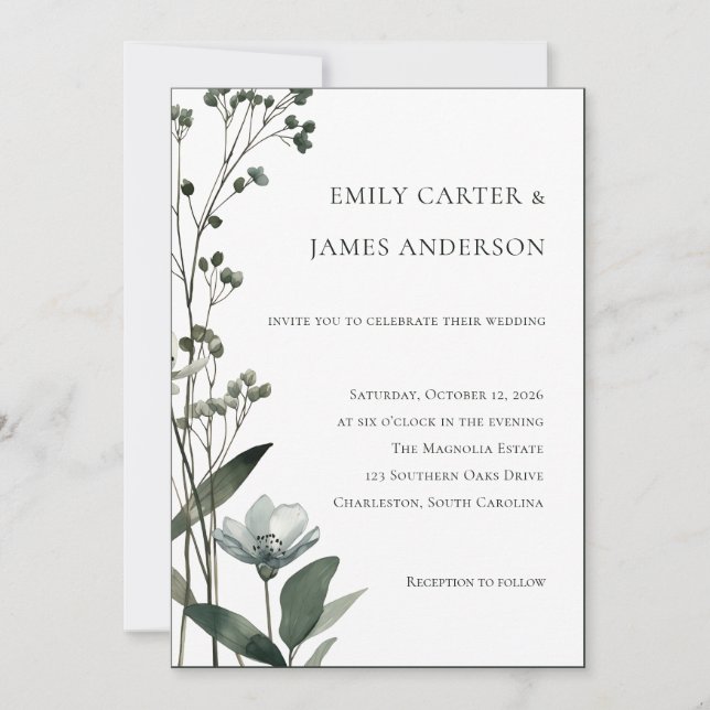 Invitación Green Floral Botanical Wedding (Anverso)