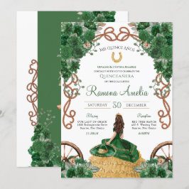 Invitación Green Floral Country Western Charro Quinceañera