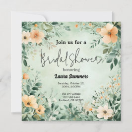 Invitación Green floral elegant bridal shower