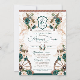 Invitación Green Floral Elegante Charro Western Quinceanera