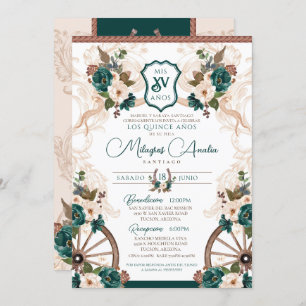 Invitación Green Floral Elegante Charro Western Quinceanera