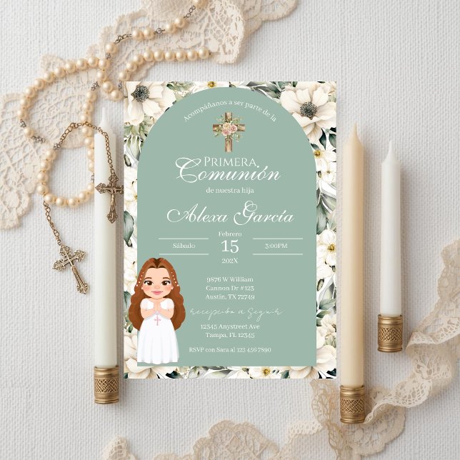 Invitación Green floral First Communion Invitation (Subido por el creador)