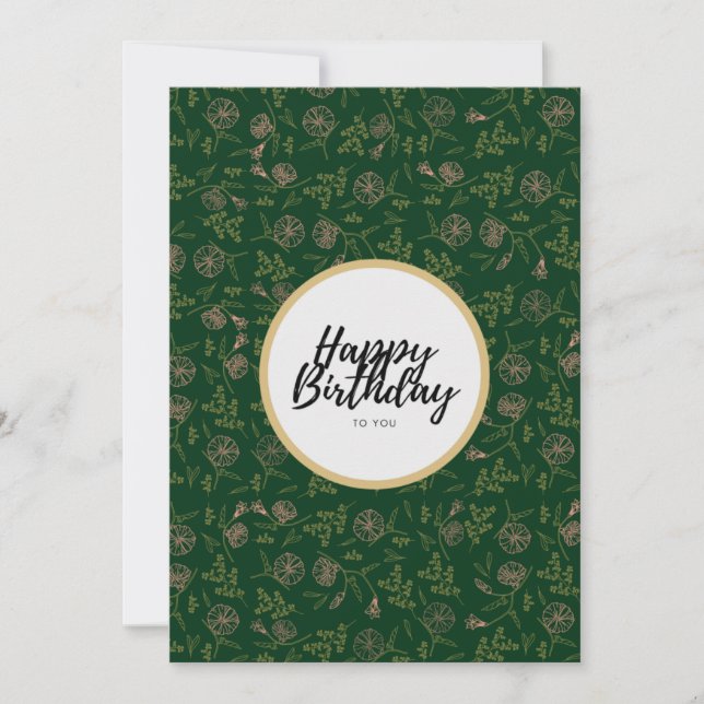 Invitación Green Floral Happy Birday to You Card (Anverso)