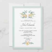 Green Floral Watercolor Baptism Invitation